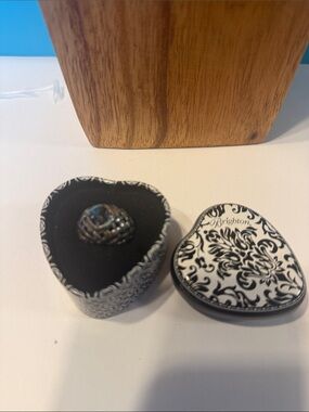 Brighton Silver-Tone Woven Dome Ring with Black & White Heart Box
